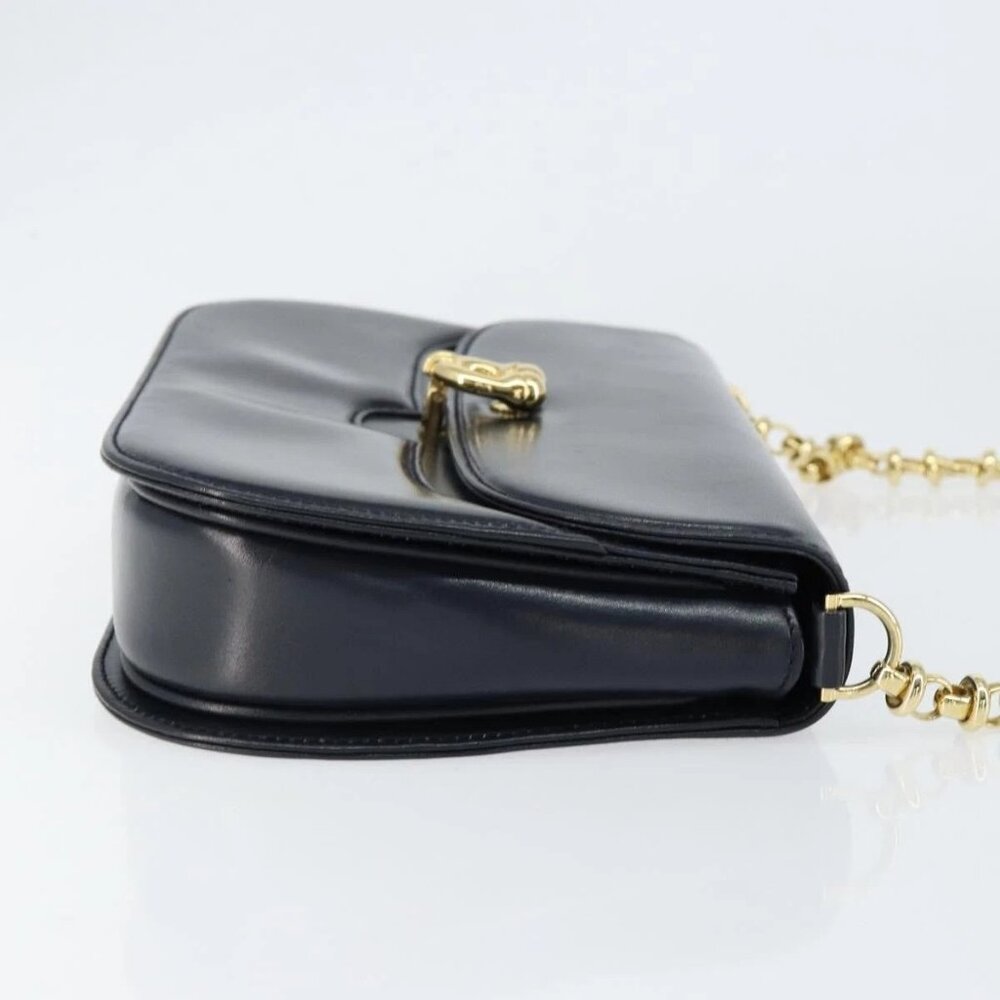 GUCCI Chain Shoulder Bag Leather Navy Gold - Picture 5 of 16